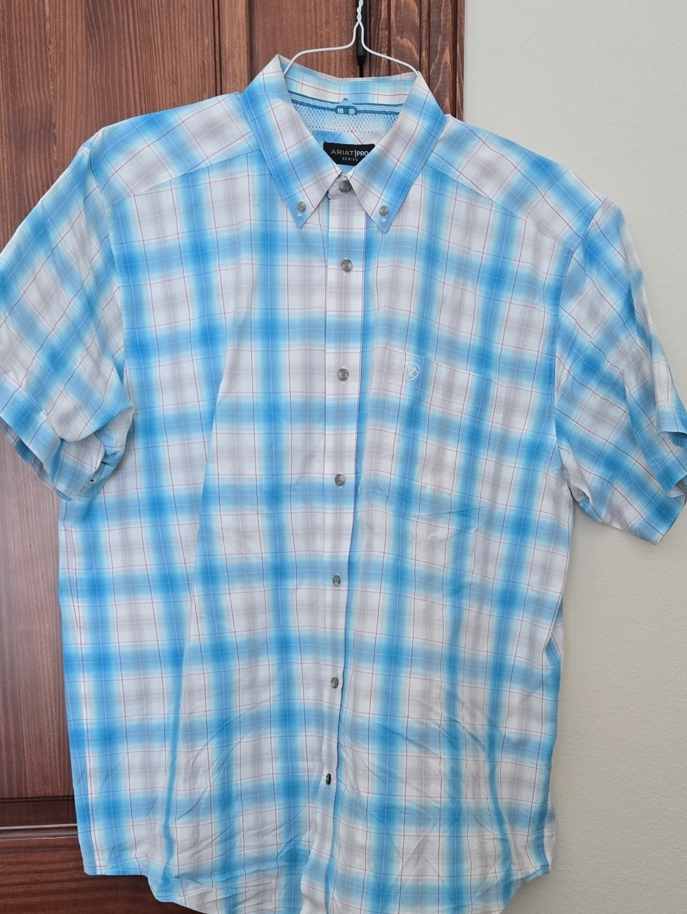 Ariat Pro Series Short Sleeve Plaid Button-Down Shirt - Blue & White